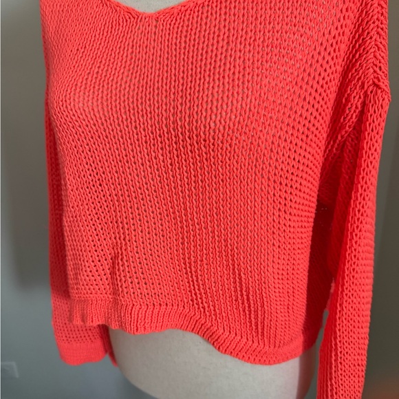 Guess Neon Coral V-Neck Knit Sweater - Picture 3 of 5